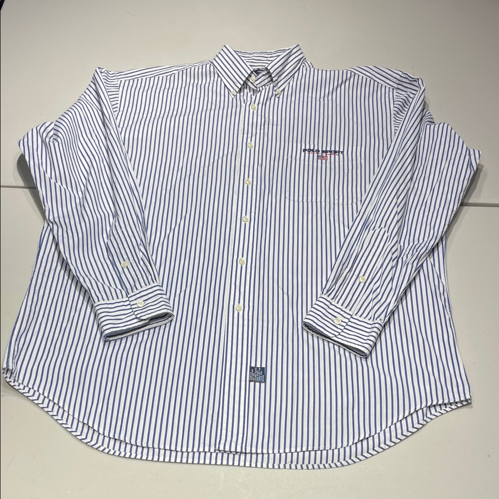 The 1992 Archive Deadstock: Polo Sport Striped Button-Up with Embroidered Flag